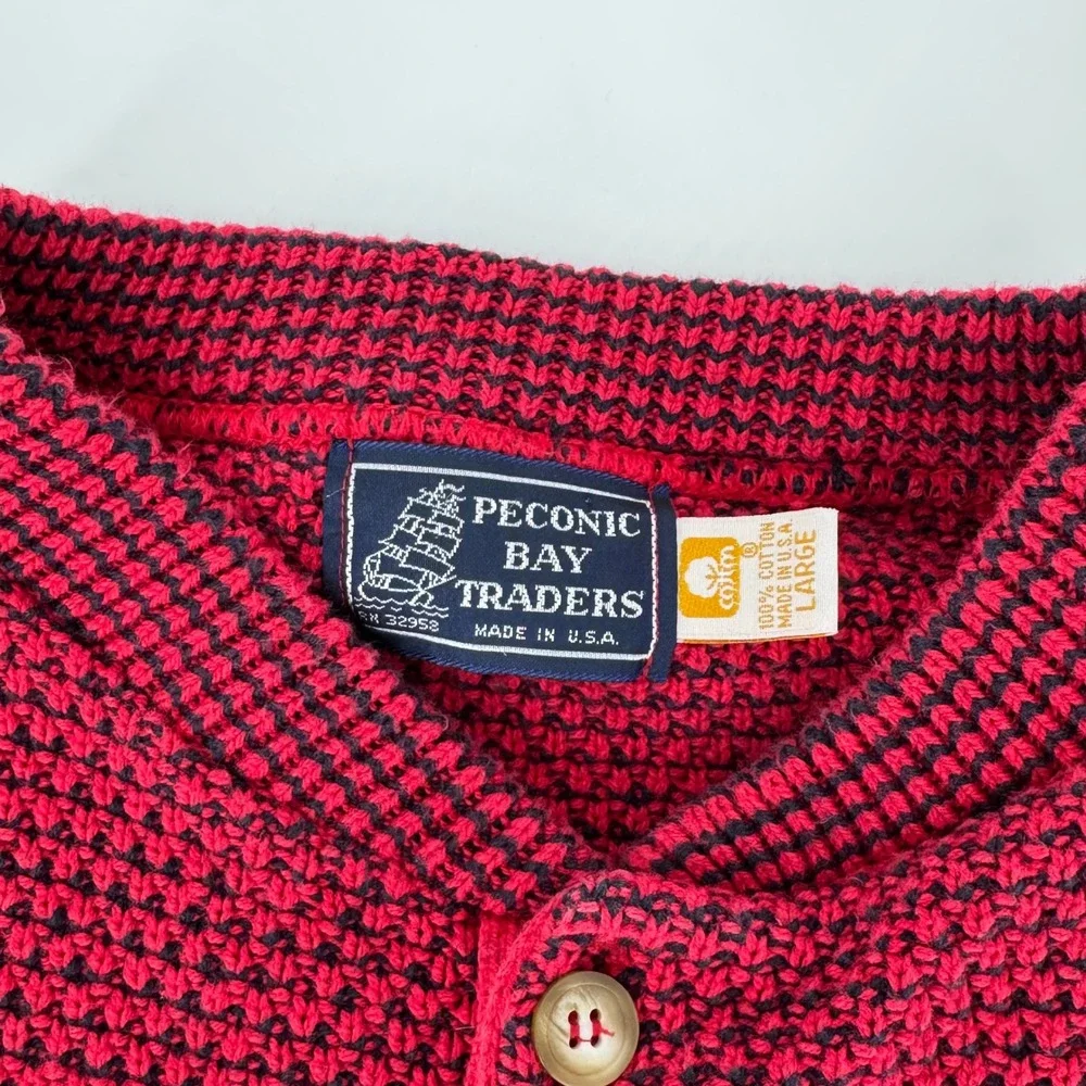 Peconic‎ Bay Traders Men's Large Red Chunky Knit Henley Sweater Made USA